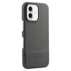 Custodia per iPhone 16 Plus in PU ibrida con rivestimento in tessuto con cuciture MagSafe e magnete per PC (grigio)