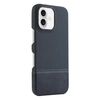 Custodia per iPhone 16 Plus in PU ibrida con rivestimento in tessuto con cuciture e magnete MagSafe (blu scuro)