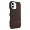 Custodia per iPhone 16 in PU ibrida con rivestimento in tessuto con cuciture MagSafe e magnete per PC (marrone scuro)