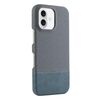 Custodia per iPhone 16 in PU ibrida con rivestimento in tessuto con cuciture MagSafe e magnete per PC (blu ciano)