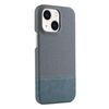 Custodia per iPhone 15 in PU ibrida con rivestimento in tessuto con cuciture MagSafe e magnete (blu ciano)