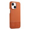 Custodia per iPhone 15 in PU ibrida con rivestimento in tessuto con cuciture MagSafe e magnete per PC (marrone)