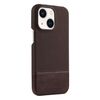 Custodia per iPhone 14 Plus / 15 Plus in PU ibrida con cerniera magnetica e tessuto con cuciture MagSafe (marrone scuro)