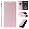 Custodia per iPhone 16 Plus in pelle magnetica resistente con motivo intrecciato in rilievo (oro rosa)