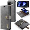 Custodia per telefono in pelle magnetica staccabile con texture Crazy Horse DG.MING per Google Pixel 9a (grigio)