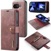Custodia per telefono in pelle magnetica staccabile con texture Crazy Horse DG.MING per Google Pixel 9a (rossa)