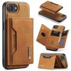 Custodia in pelle per iPhone 16e DG.MING M2 Series con 3 scomparti per carte di credito e portafoglio (marrone)