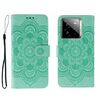 Custodia in pelle per telefono Realme GT7 Pro con motivo in rilievo Sun Mandala (verde)