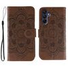 Custodia in pelle con motivo in rilievo Sun Mandala per Samsung Galaxy S25+ / S24+ 5G (marrone)