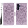 Custodia in pelle con motivo in rilievo Sun Mandala per Samsung Galaxy S25+ / S24+ 5G (viola)