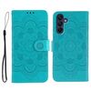 Custodia in pelle con motivo a rilievo Sun Mandala per Samsung Galaxy S25+ / S24+ 5G (blu)