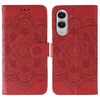 Custodia in pelle con motivo a rilievo Sun Mandala per Samsung Galaxy S25 Edge 5G (rossa)