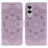 Custodia in pelle con motivo in rilievo Sun Mandala per Samsung Galaxy S25 Edge 5G (viola)