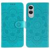 Custodia in pelle con motivo a rilievo Sun Mandala per Samsung Galaxy S25 Edge 5G (blu)