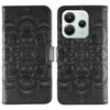 Custodia in pelle per telefono con motivo in rilievo Sun Mandala per Redmi Note 14 5G (nera)