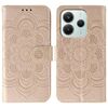 Custodia in pelle per telefono con motivo in rilievo Sun Mandala per Redmi Note 14 5G (oro rosa)