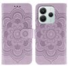 Custodia in pelle per telefono con motivo in rilievo Sun Mandala per Redmi Note 14 5G (viola)