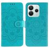 Custodia in pelle per telefono con motivo in rilievo Sun Mandala per Redmi Note 14 5G (blu)