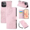 Custodia in pelle con 3 slot per carte di credito e motivo a fiori di rosa per OPPO A3X 5G India / 4G / A3 Global (rosa)