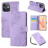 Custodia in pelle con 3 slot per carte di credito e motivo a fiori di rosa per OPPO A3X 5G India / 4G / A3 Global (viola)