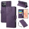 Custodia in pelle con 3 slot per carte di credito e motivo a fiori di rosa per OPPO A3X 5G India / 4G / A3 Global (viola scuro)