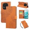 Custodia in pelle con 3 slot per carte di credito e motivo a fiori di rosa per Redmi Note 14 Pro 4G (marrone)