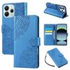 Custodia in pelle con 3 slot per carte di credito e motivo a rose in rilievo per Redmi Note 14 5G (blu)