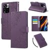 Custodia in pelle con 3 slot per carte di credito e motivo a fiori di rosa per Redmi Note 11 Pro+ (viola scuro)
