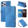 Custodia in pelle con 3 scomparti per carte di credito e motivo a fiori di rosa per iPhone 16 Pro Max (blu)
