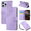 Custodia in pelle con 3 slot per carte di credito e motivo a fiori di rosa per iPhone 16 Pro Max (viola)