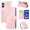 Custodia in pelle con 3 slot per carte di credito e motivo a fiori di rosa per iPhone 16 Plus (rosa)