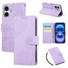 Custodia in pelle con 3 slot per carte di credito e motivo a fiori di rosa per iPhone 16 Plus (viola)