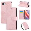 Custodia in pelle con 3 slot per carte di credito e motivo a fiori di rosa per iPhone 16e (rosa)