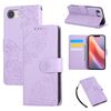 Custodia in pelle con 3 scomparti per carte di credito e motivo a fiori di rosa per iPhone 16e (viola)