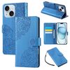 Custodia in pelle con 3 slot per carte di credito e motivo a fiori di rosa per iPhone 15 (blu)