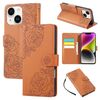Custodia in pelle con 3 scomparti per carte di credito e motivo a rose in rilievo per iPhone 14/13 (marrone)