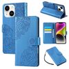 Custodia in pelle con 3 slot per carte di credito e motivo a rose in rilievo per iPhone 14/13 (blu)