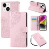 Custodia in pelle con 3 slot per carte di credito e motivo a fiori di rosa per iPhone 14/13 (rosa)