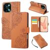 Custodia in pelle con 3 slot per carte di credito e motivo a fiori di rosa per vivo Y28 4G / Y37 Pro (marrone)