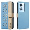 For OPPO Reno11 F Splicing Color Hollow Flower Pattern RFID Leather Phone Case(Baby Blue)