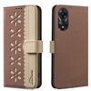 For OPPO A78 5G Splicing Color Hollow Flower Pattern RFID Leather Phone Case(Brown)