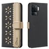 For OPPO A94 4G / Reno5 F / F19 Pro Splicing Color Hollow Flower Pattern RFID Leather Phone Case(Black)