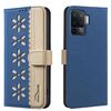 For OPPO A94 4G / Reno5 F / F19 Pro Splicing Color Hollow Flower Pattern RFID Leather Phone Case(Dark Blue)