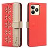 For Realme C53 Splicing Color Hollow Flower Pattern RFID Leather Phone Case(Red)