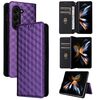 For Samsung Galaxy Z Fold5 Cubic Grid Texture Flip Leather Phone Case(Purple)