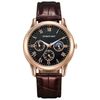 Orologio da uomo OURSTART con cinturino in pelle al quarzo decorativo a 3 occhi (nero marrone)