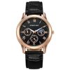 Orologio da uomo OURSTART con cinturino in pelle al quarzo decorativo a 3 occhi (nero)