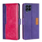 Per Samsung Galaxy M53 5G Colore Contrast Canssa laterale in pelle laterale (Purple + Rose Red)