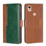 For Kyocera KY-51B Contrast Color Side Buckle Leather Phone Case(Light Brown + Green)