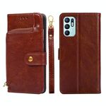 Per Oppo Reno6 4G Zipper Bag PU + TPU Orizzontale Flip Leather Case (Brown)